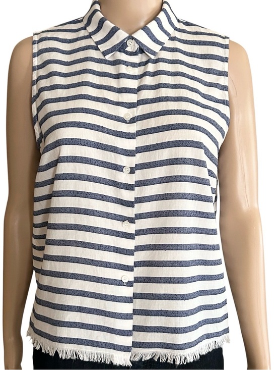 Madewell Tops - 💐Madewell  Moment Denim Blue and White Striped Button-Down Top with Fringe M
